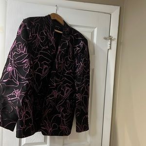 Fashion Blazer, INC black with pink floral overlays and sparkles